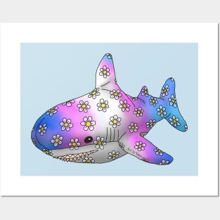 Blue, Pink, White, Pink and Blue Shark Posters and Art